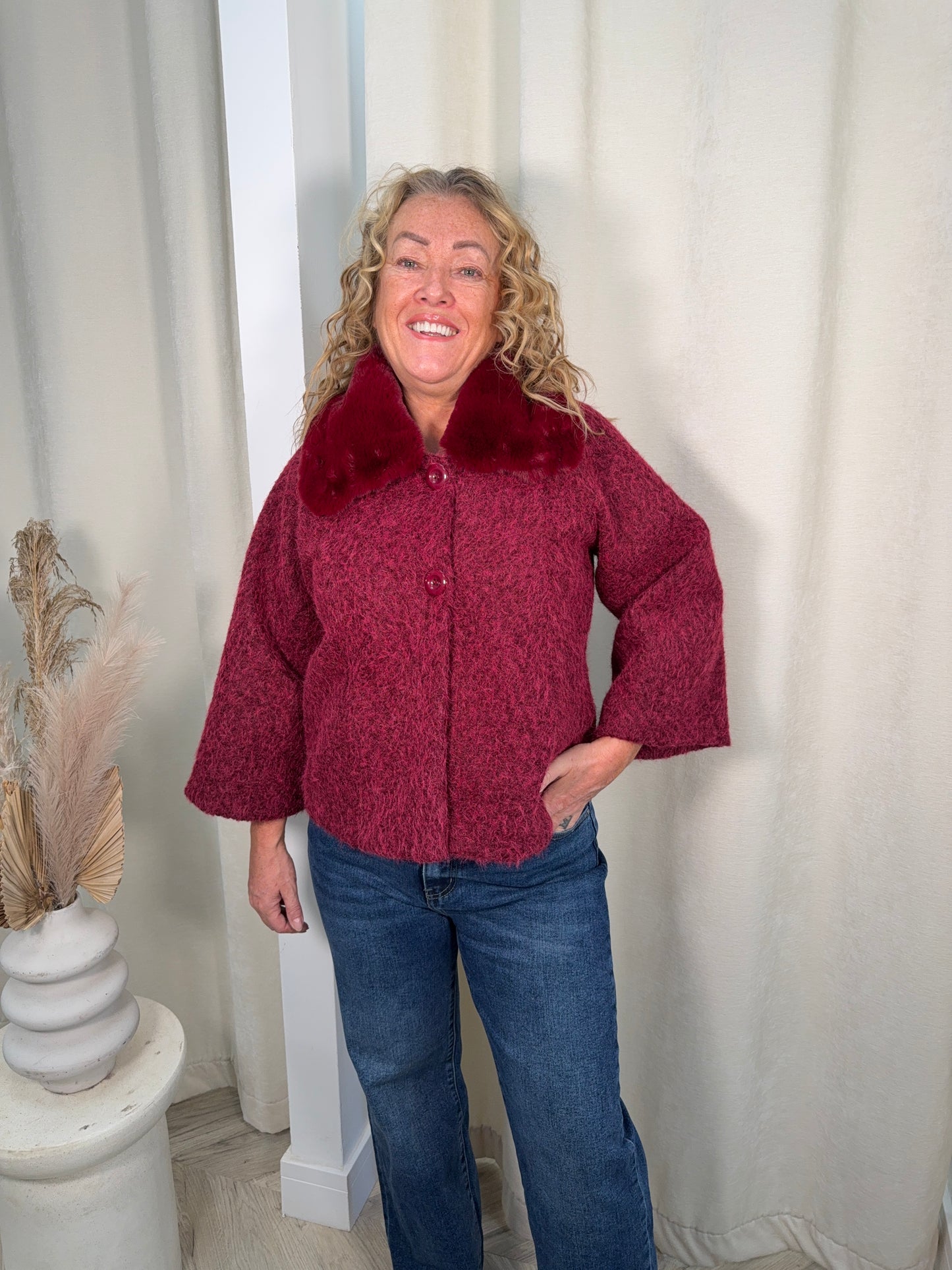 Regan Fur Cape - Burgundy