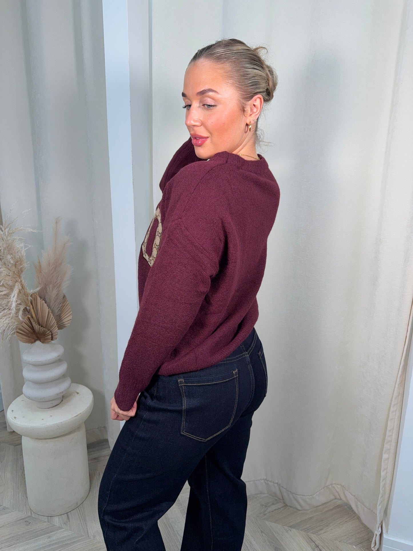 Knitted Soho Printed Sweater - Burgundy