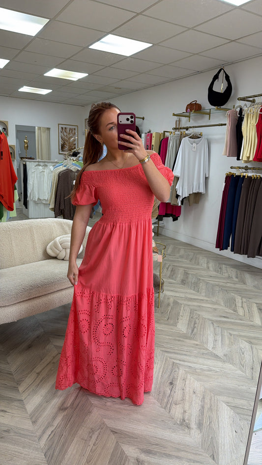 Lottie Puff Sleeve Maxi Dress - Coral Red