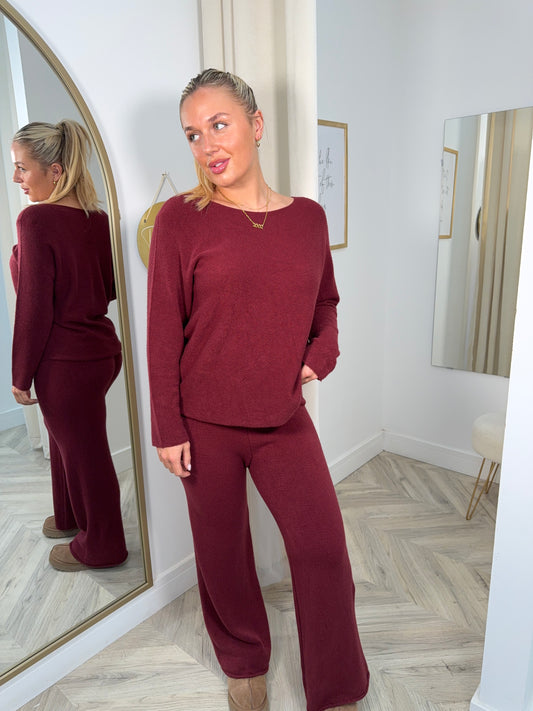Dara Knitted Co-Ord - BURGUNDY