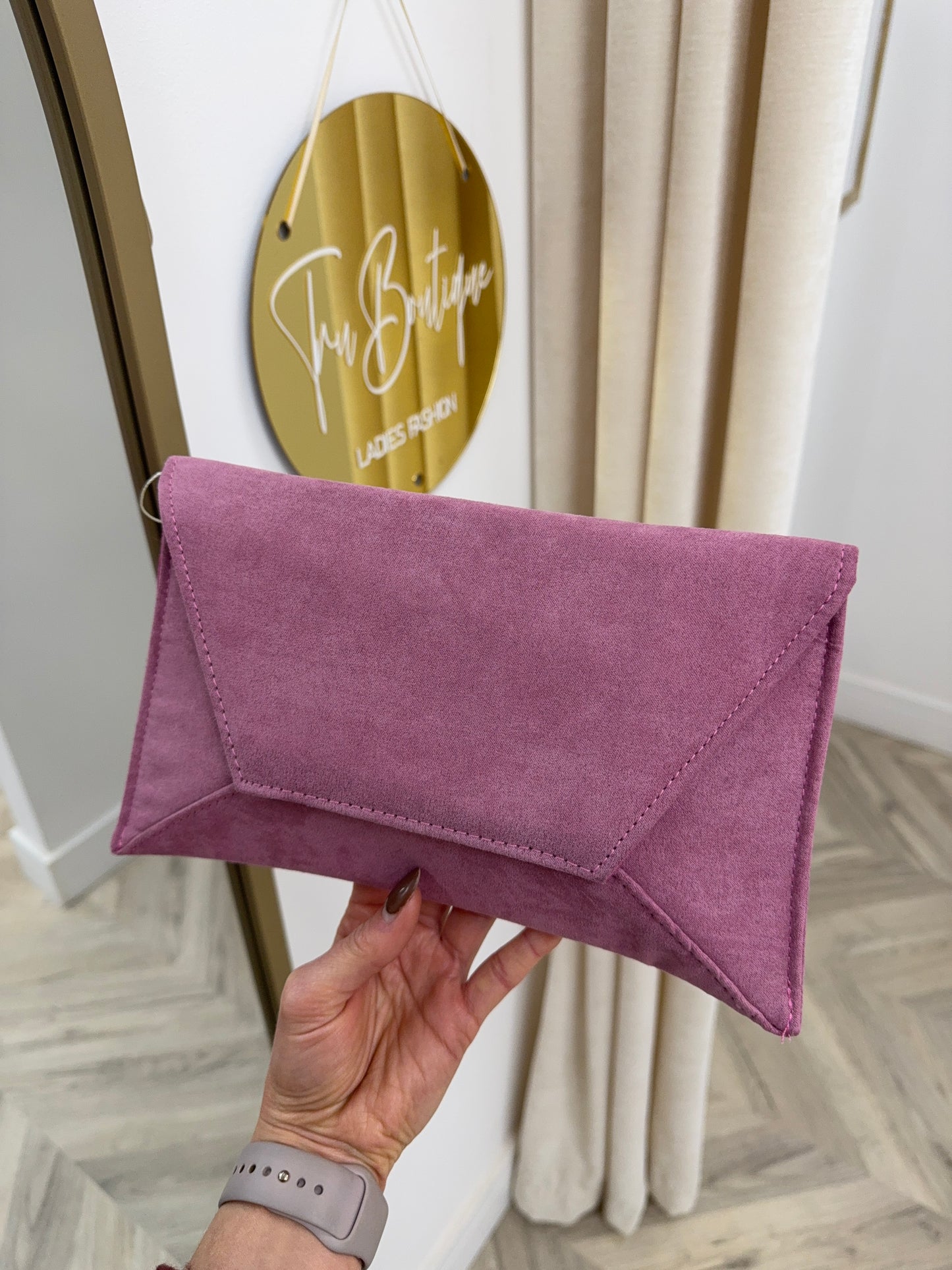 Blush Suede Clutch Bag