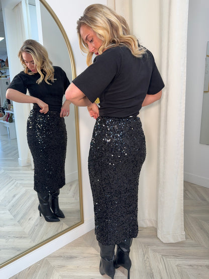 Elysia sequin Midi Skirt - Black