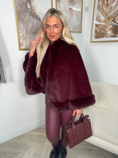 Penelope Burgundy Hooded Cape