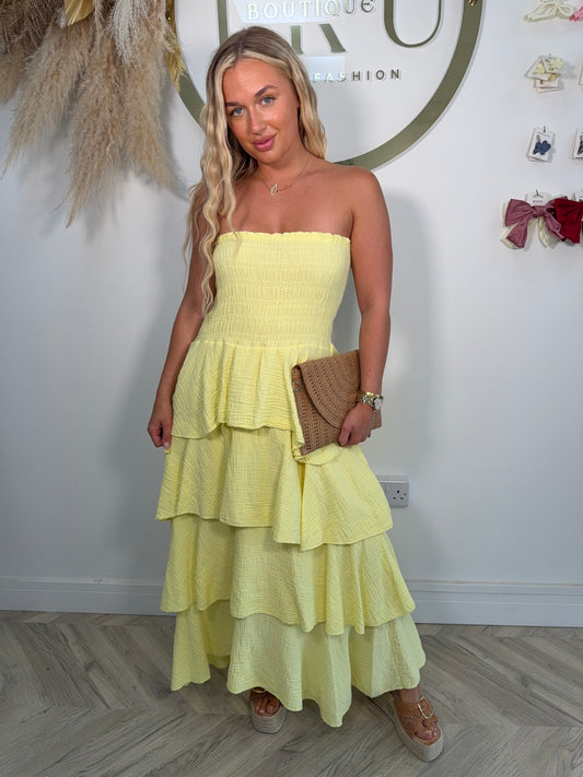 Faran Cheesecloth Tiered Maxi Dress - Lemon