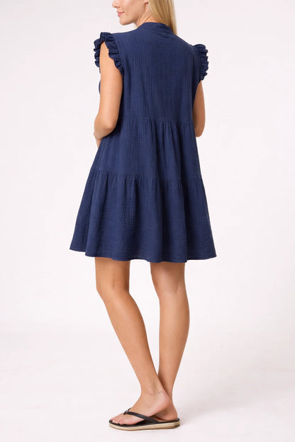 Cleo Cheesecloth Midi Dress - Navy
