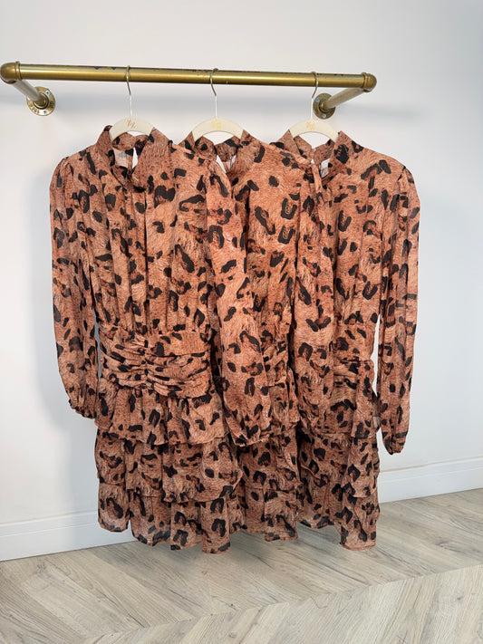 Fiora Leopard Ruffle Mini Dress