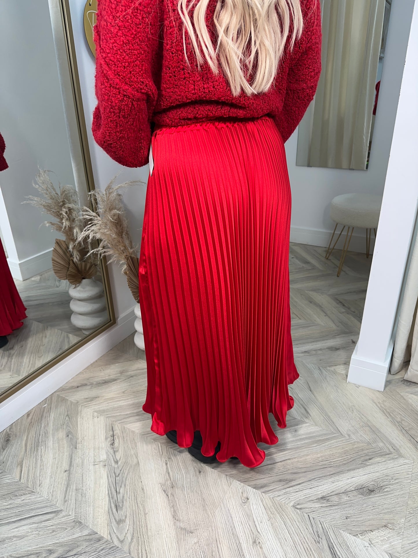 Red Alice Pleated Maxi Skirt