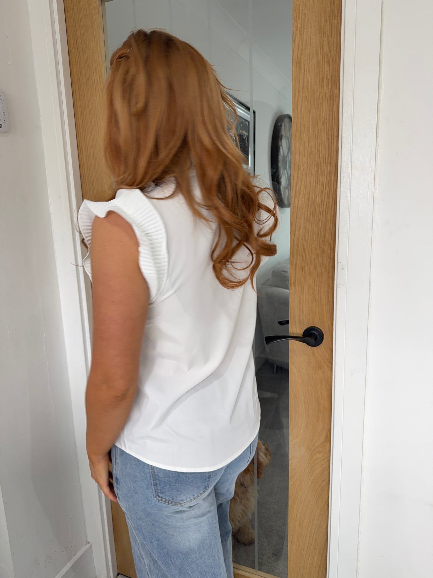 Brielle Frilly Button Sleeveless Blouse - White