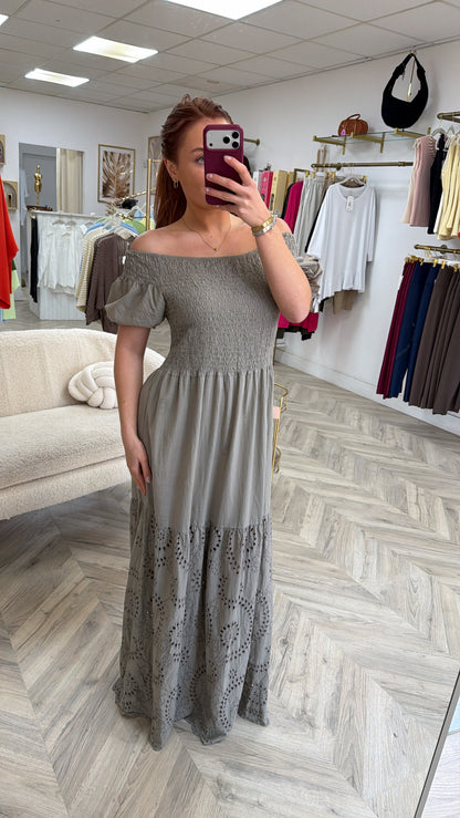 Lottie Puff Sleeve Maxi Dress - Biscuit