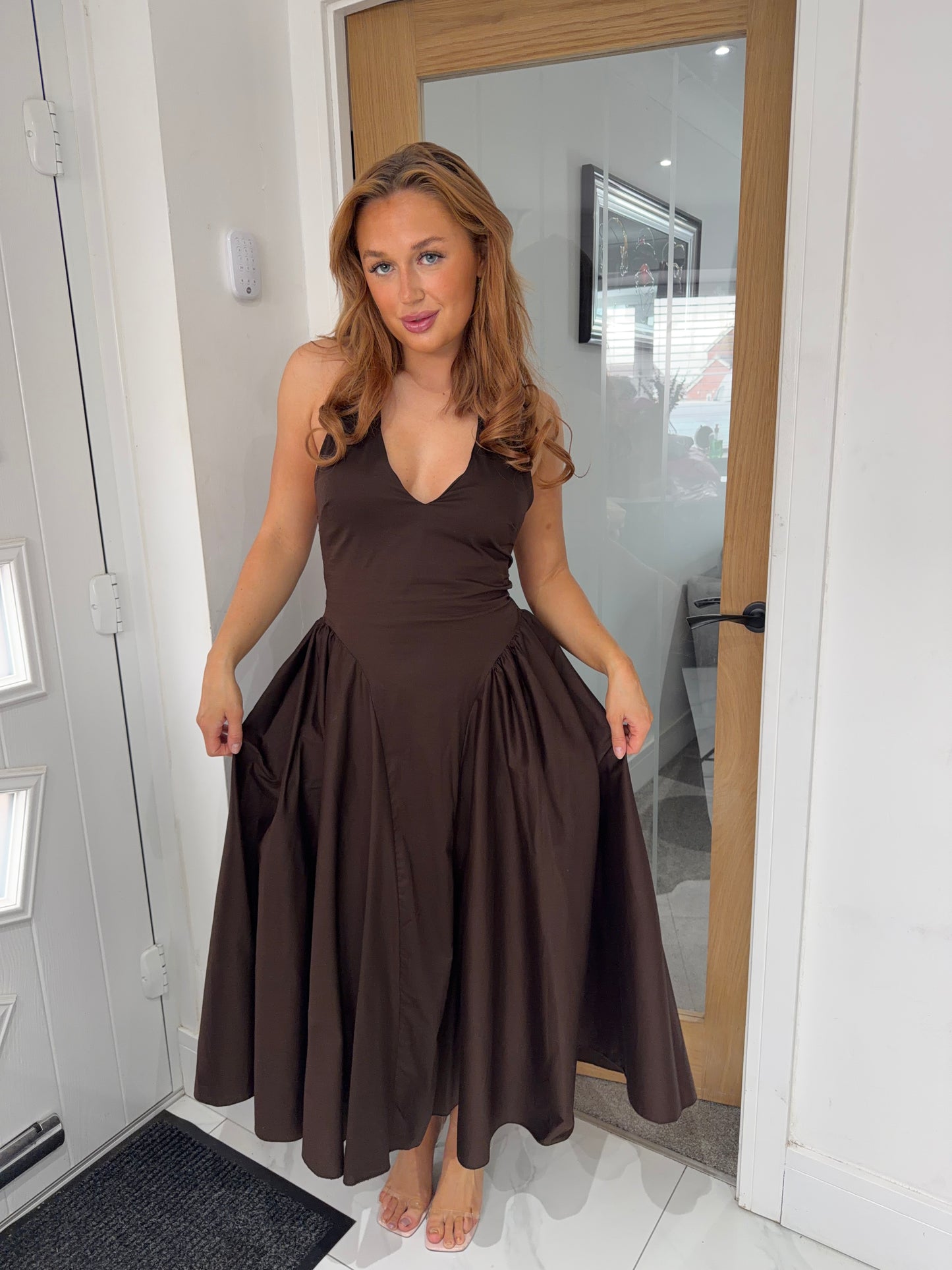 Paia Chocolate Midi Halter-neck Dress