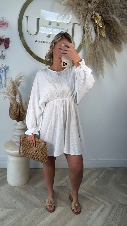 Jemma Cheesecloth Mini Dress - White