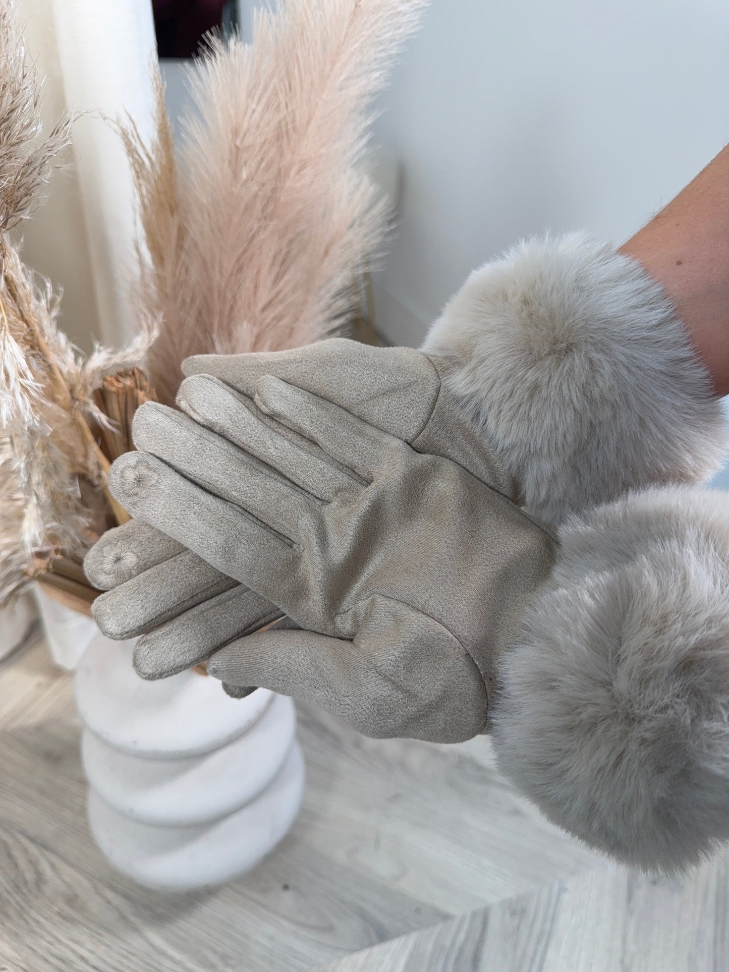Odette Fur Glove - Beige