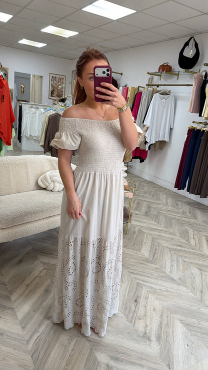 Lottie Puff Sleeve Maxi Dress - Oatmeal Beige