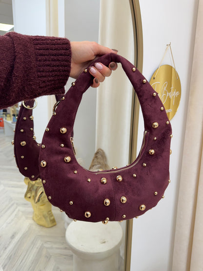 Celeste Suede Gold Detailed Bag - BURGUNDY
