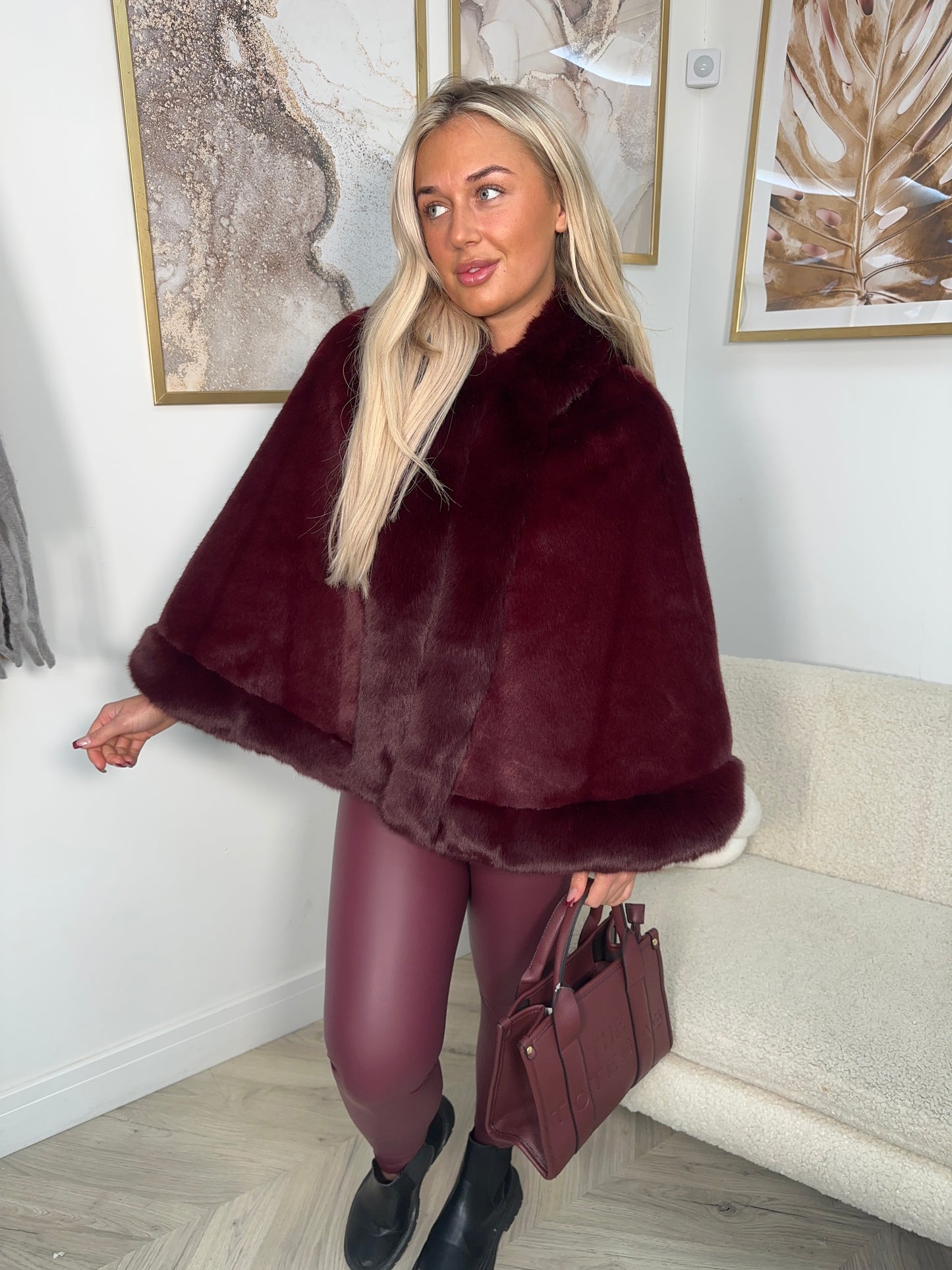 Penelope Burgundy Hooded Cape