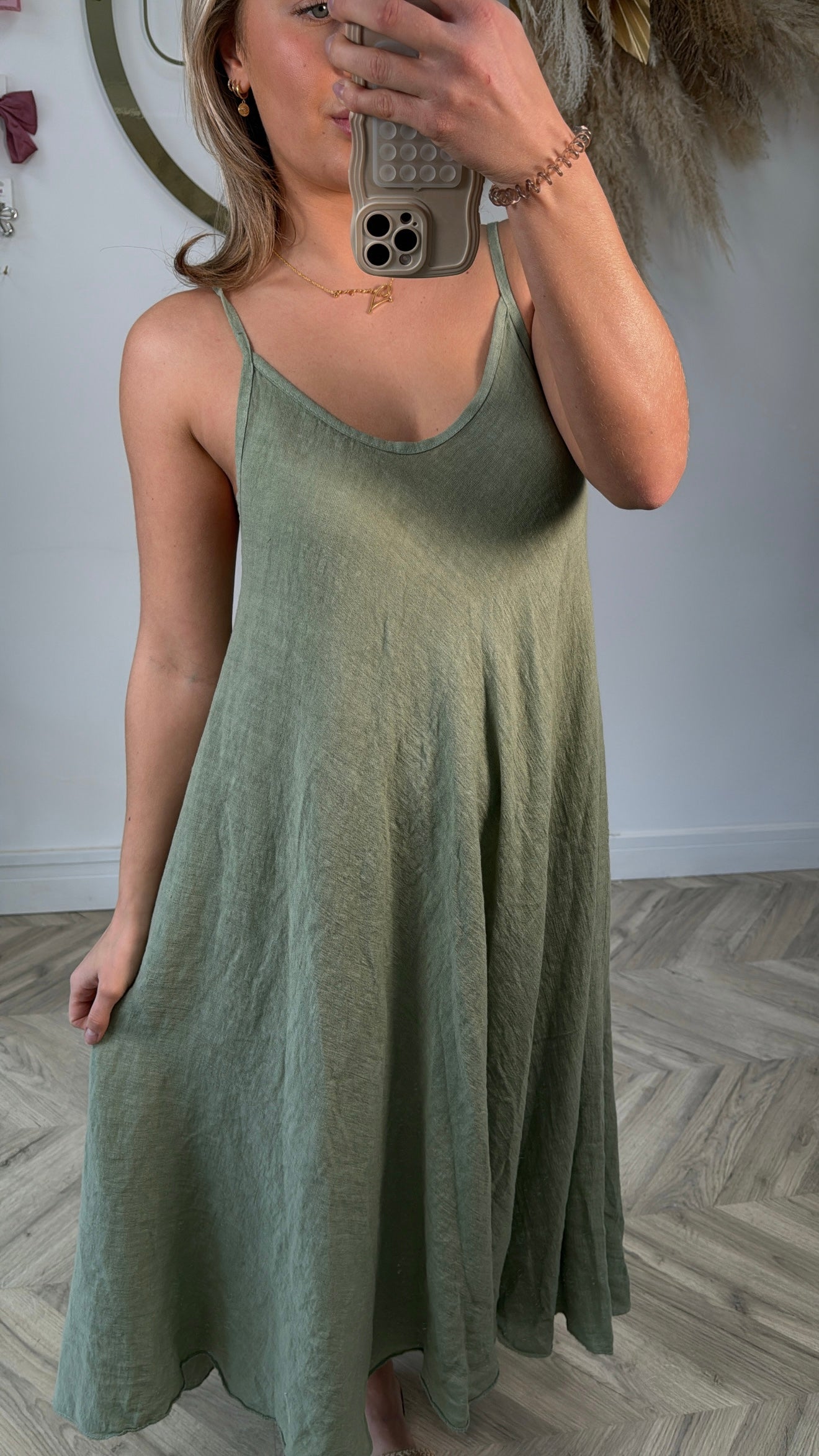 Hadlee Linen Strappy Maxi Dress - Khaki