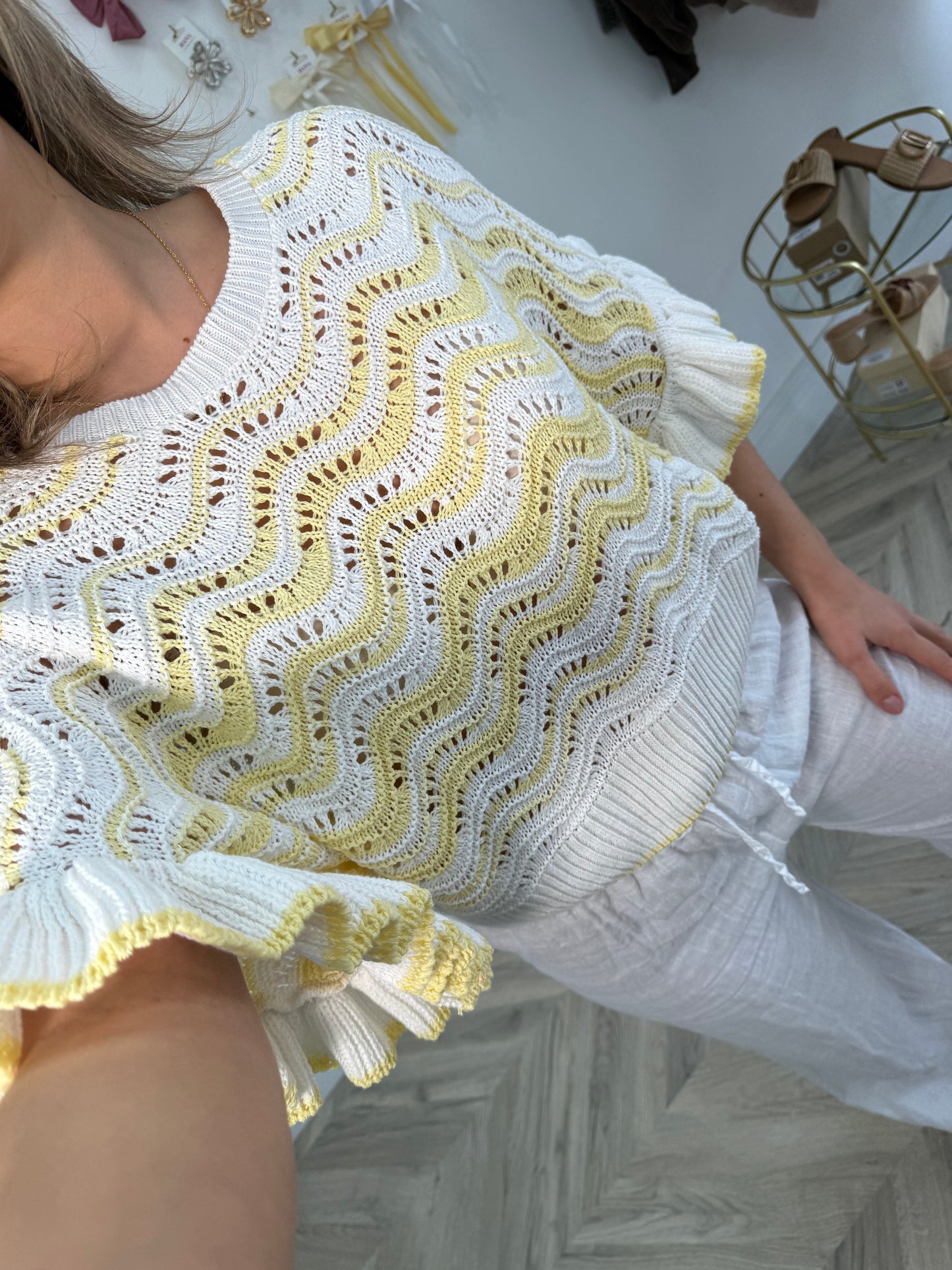 Issy Crochet Frilly Top - Lemon