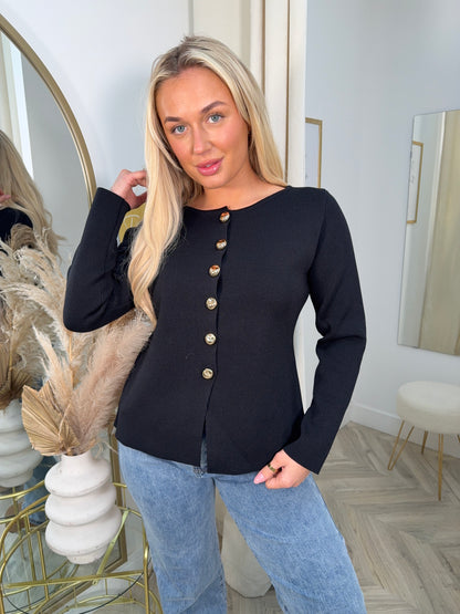 Raelynn Knitted Long Sleeve Top - Black