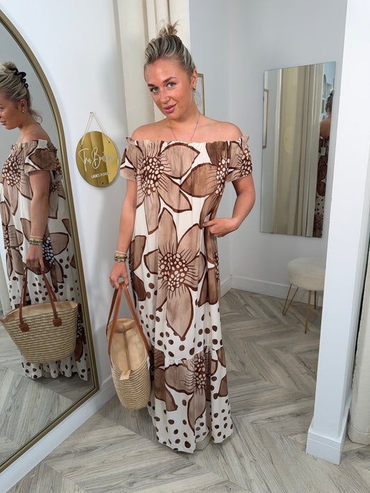 Vivienne Patterned Maxi Dress - Camel