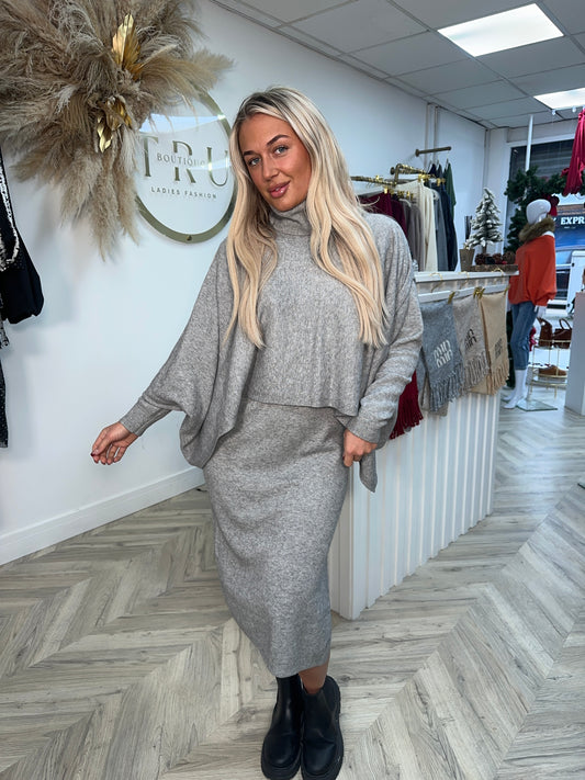 Grey Midi Bodycon Dress WITH Poncho