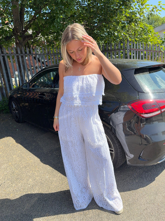 Madelyn Lace Bandeau Jumpsuit - White