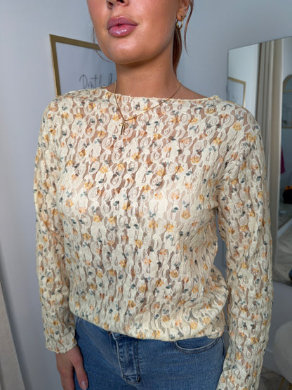 Eliza Rose Long Sleeve Sheer Top - Lemon