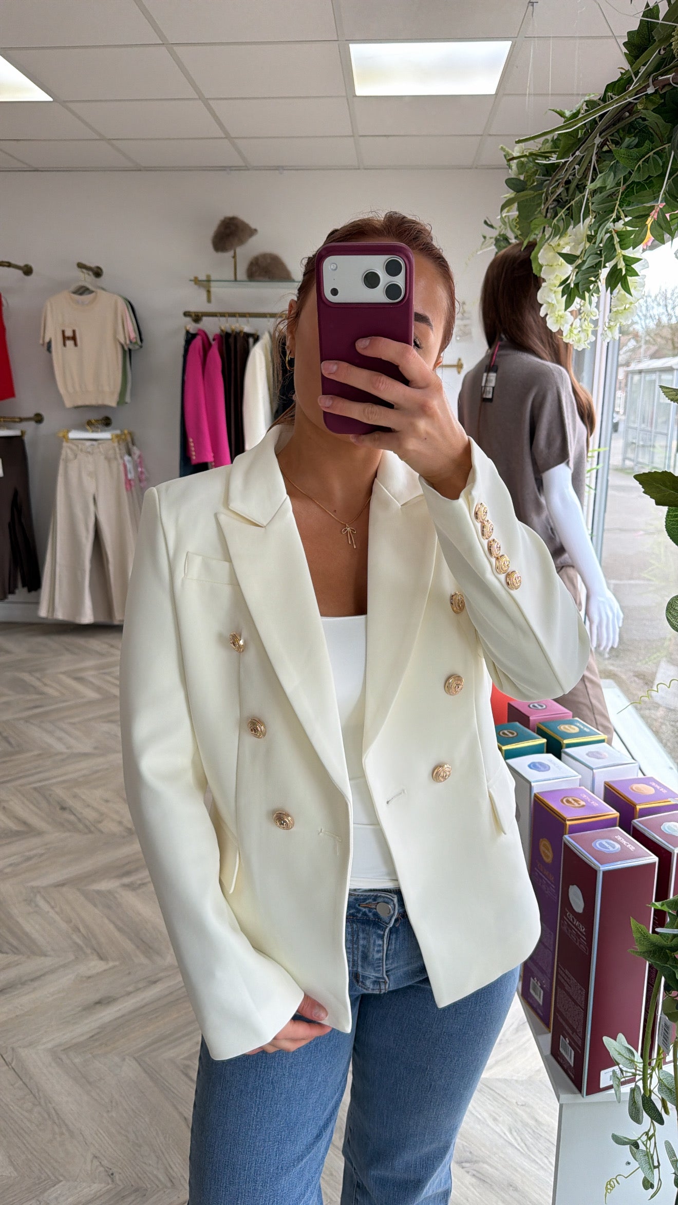 Harper Gold Buttoned Structured Blazer - Cream