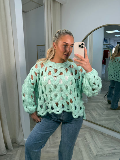 Bluebell Crochet Knit Sweater - Mint