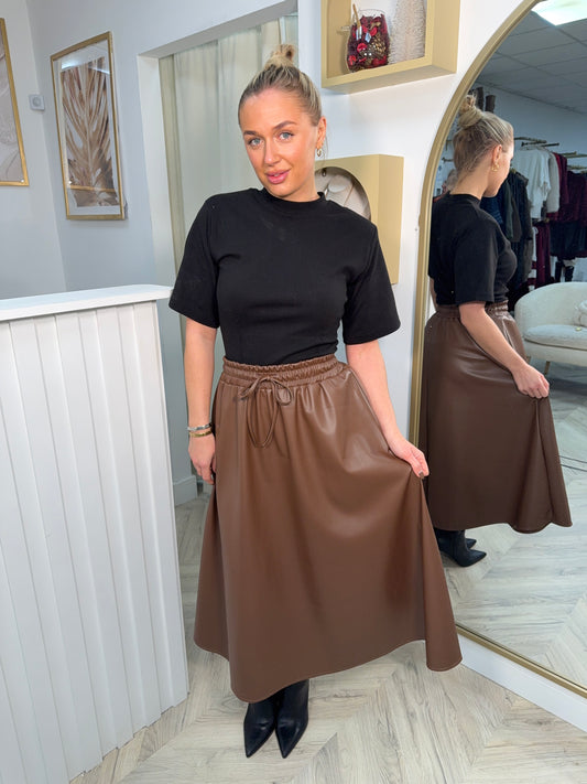 Novella Leather Midi Skirt