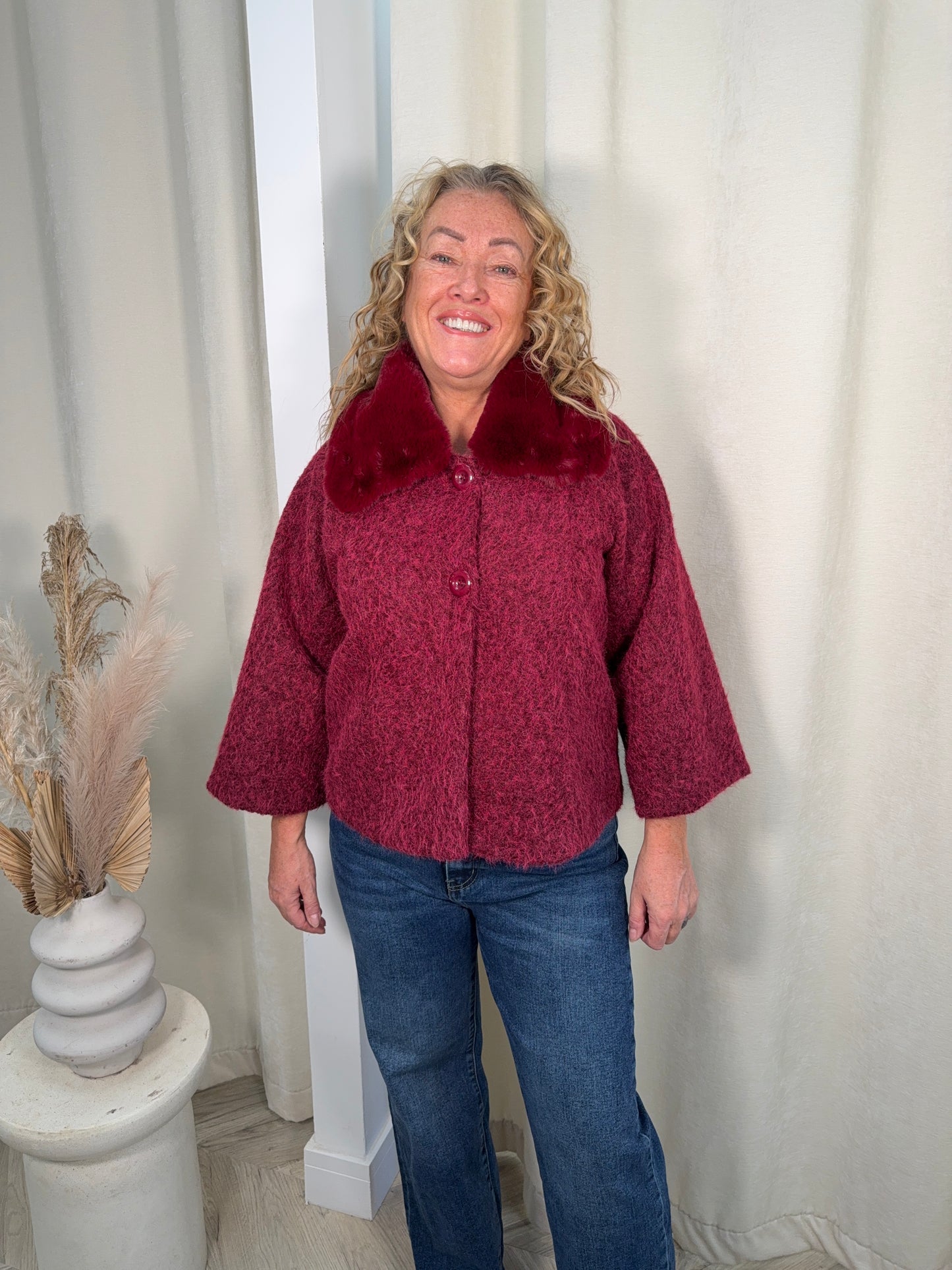 Regan Fur Cape - Burgundy