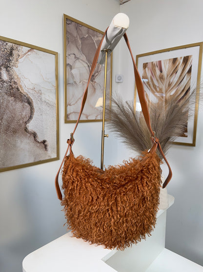Cally Shaggy Fur Crossbody Bag - TAN