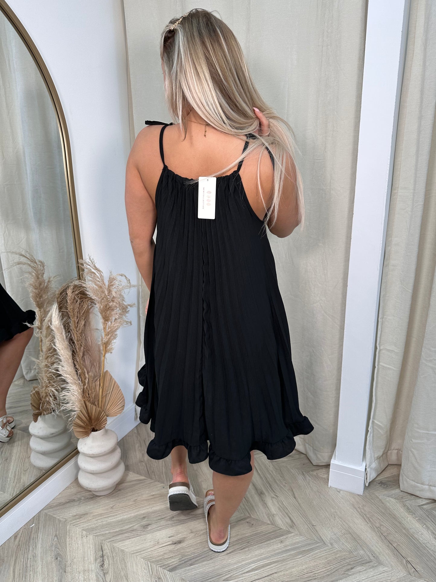 Ramona Black Pleated Midi Dress