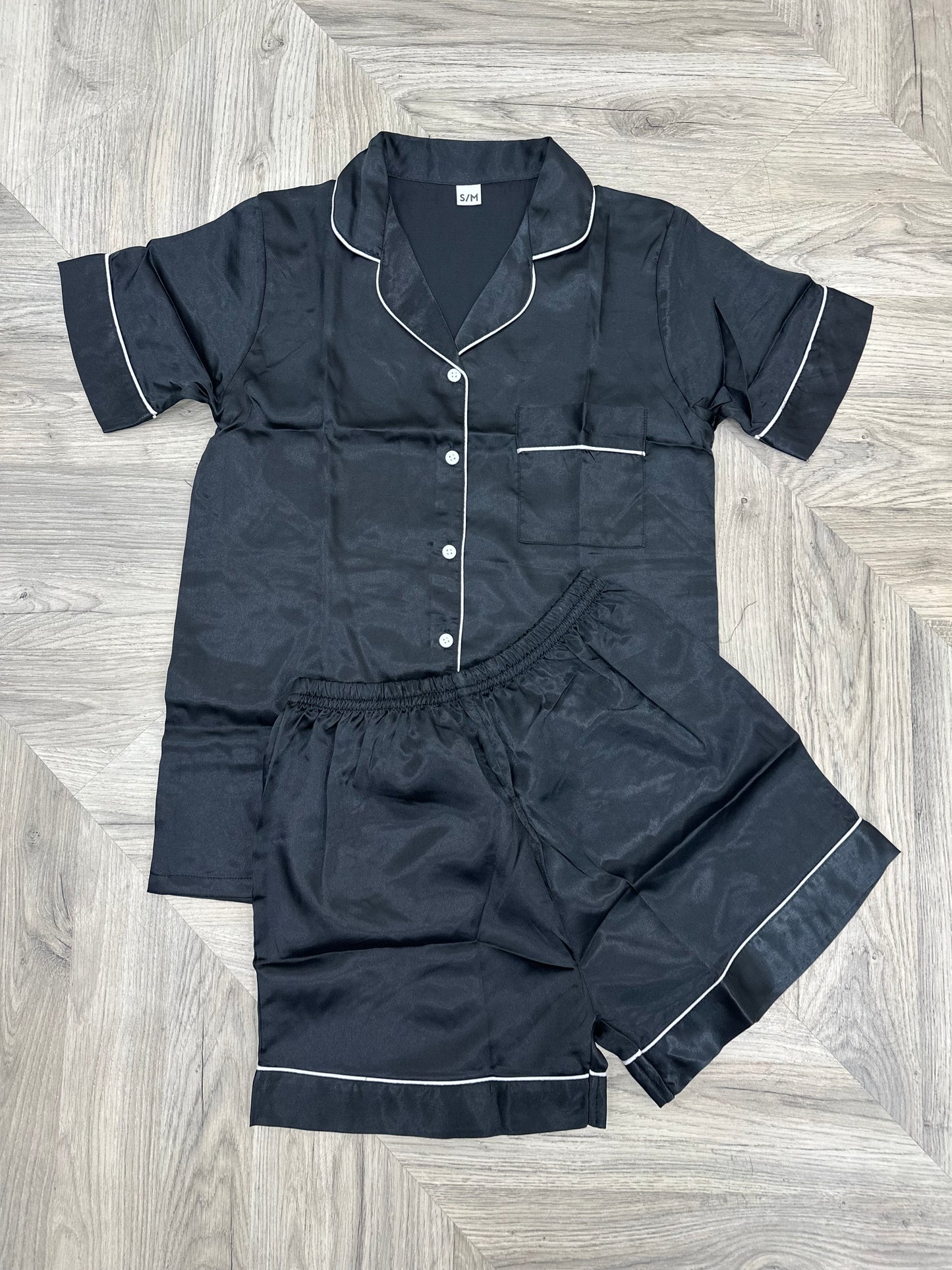 Satin Black Short Pjs