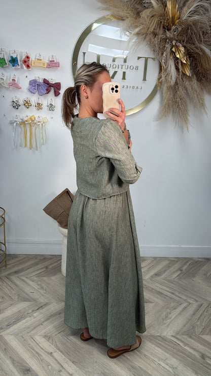 Tracey Linen Maxi Dress & Jacket - Khaki