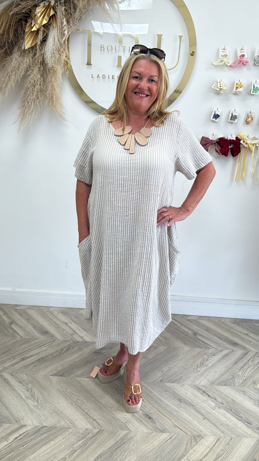 Alex Pinstriped Maxi Dress - Cream