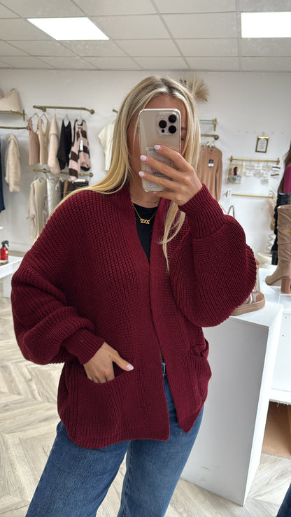 Short Balloon Sleeve Cardigan - Burgundy