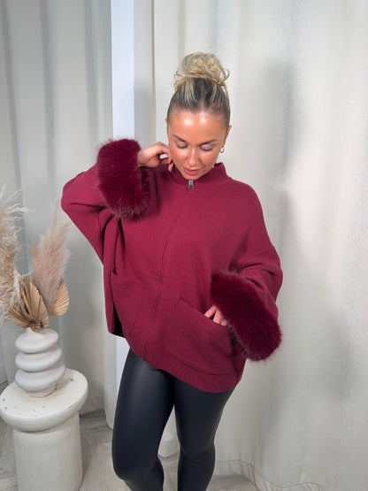 Rosa Zip-Up Sweater - Burgundy