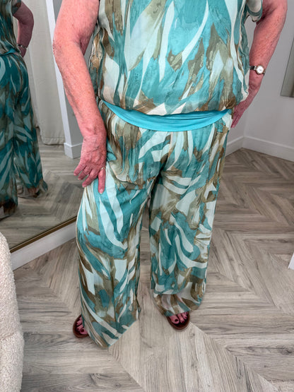 Etta Turquoise Silk Trousers