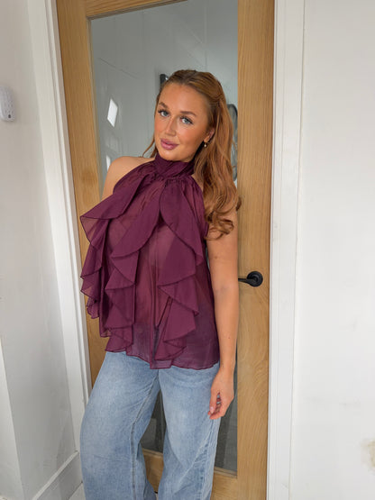 Dorathea Frilly Mesh Halterneck Tops