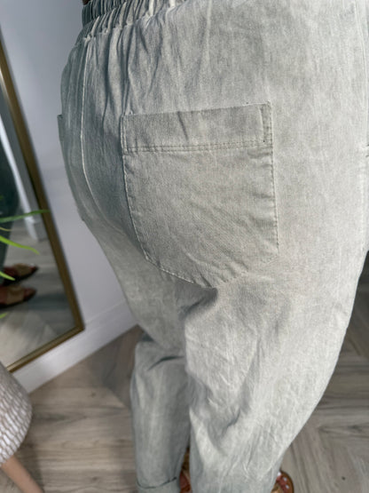 Raya Acid Wash Extremely Stretchy Trousers - Sage Green