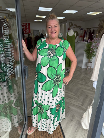 Vanessa Patterned Green Maxi Dress