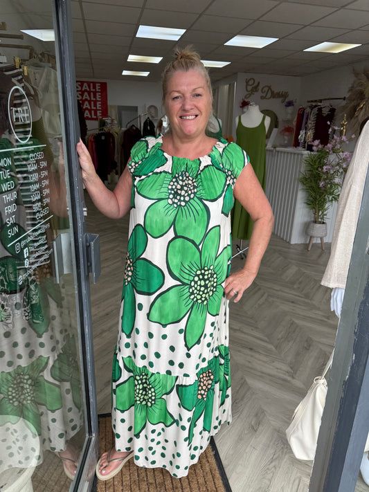 Vanessa Patterned Green Maxi Dress