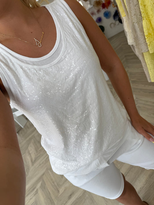 Sequin Double Layer Vest - White