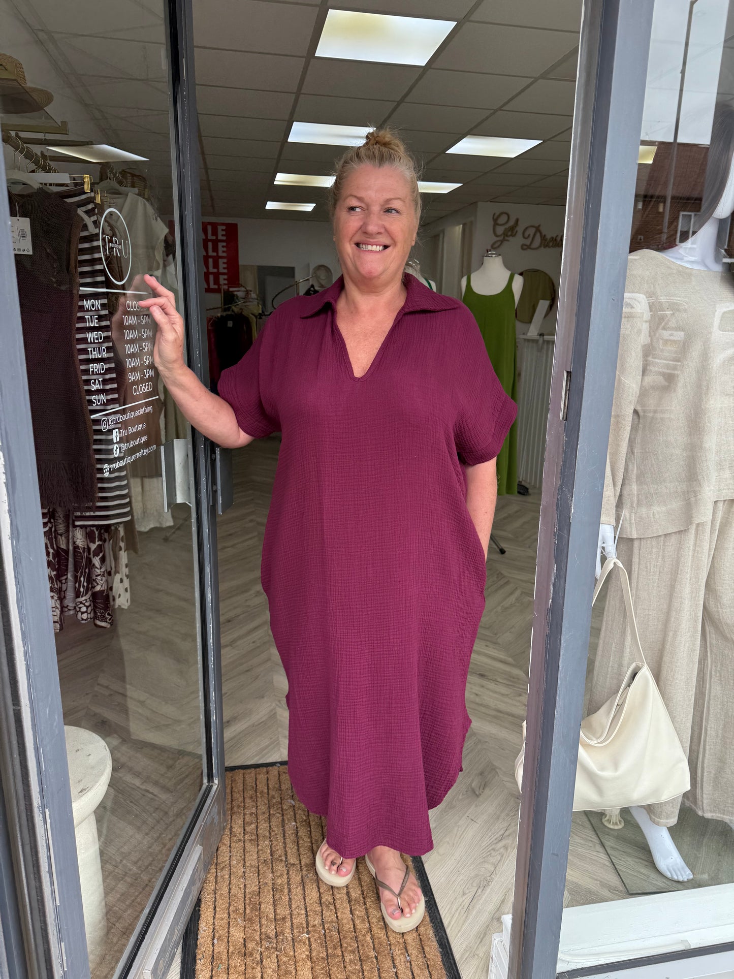 Veronica V-Neck Cheese Cloth Maxi - Burgundy