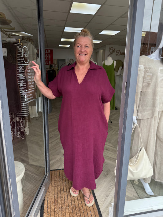 Veronica V-Neck Cheese Cloth Maxi - Burgundy
