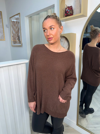 Sola Front Pocketed Sweater - Chocolate Brown