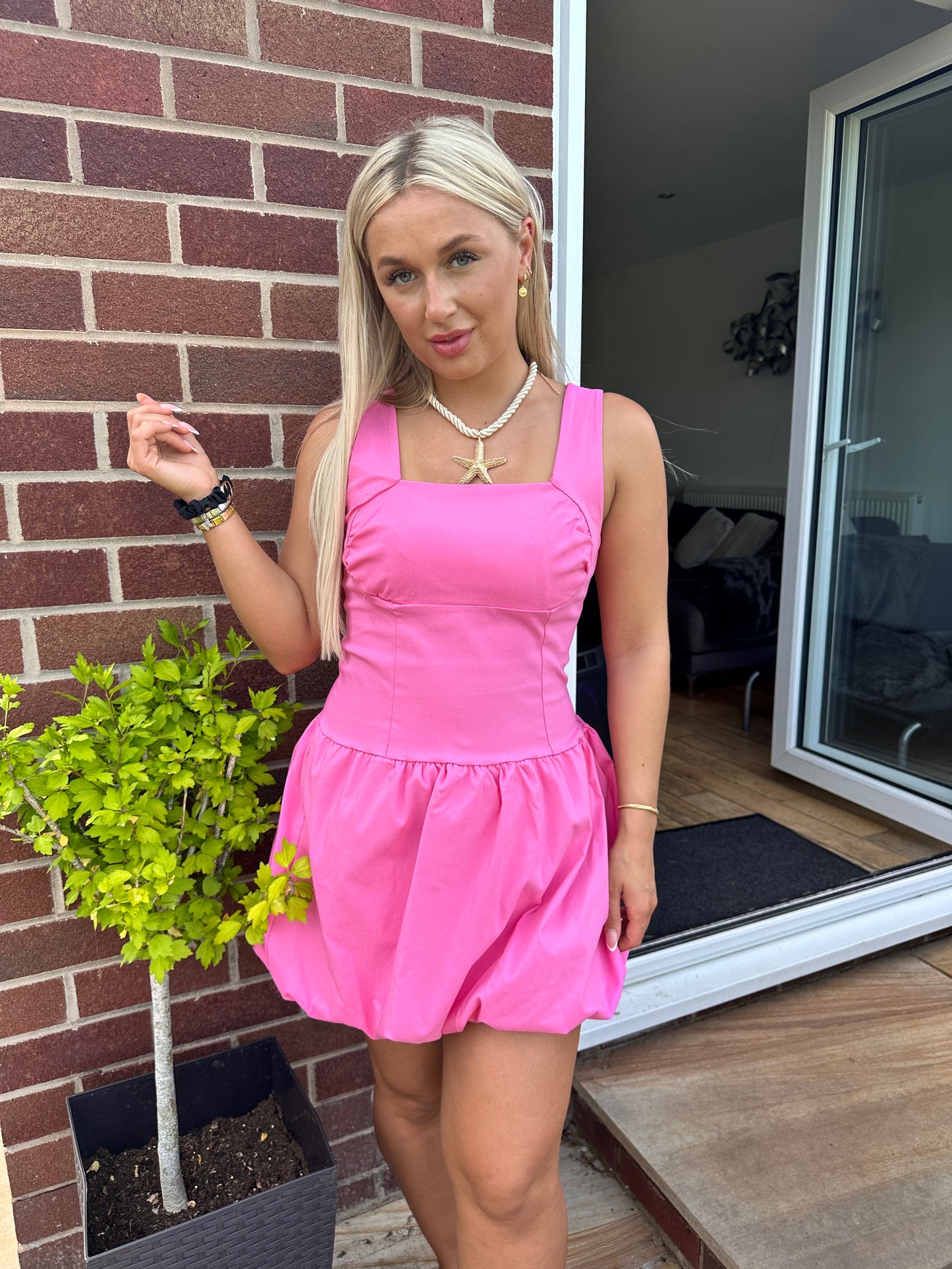 Pink Matilda Puffed Mini Shaped Dress