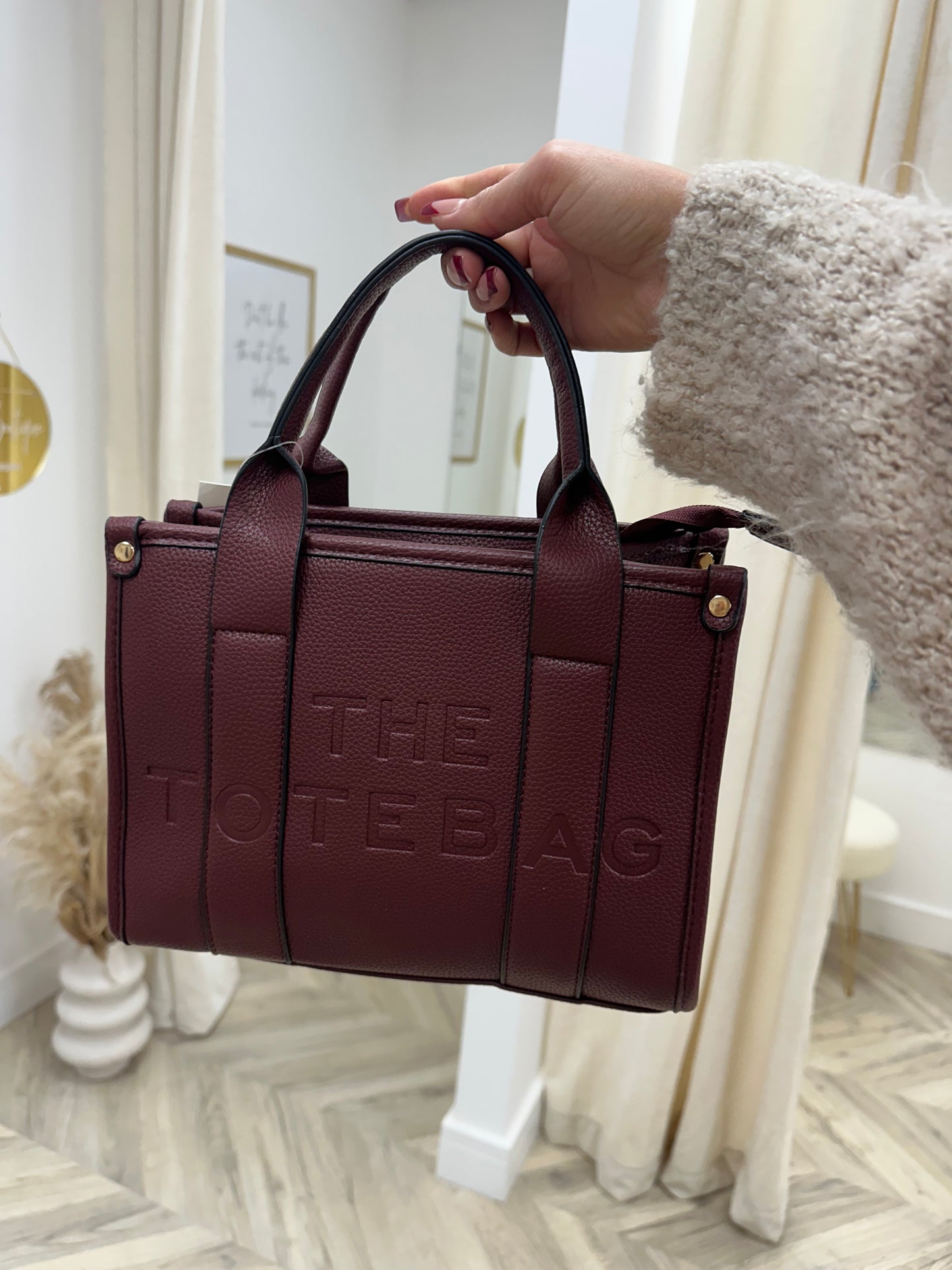 Medium Leather Tote Bag - Burgundy