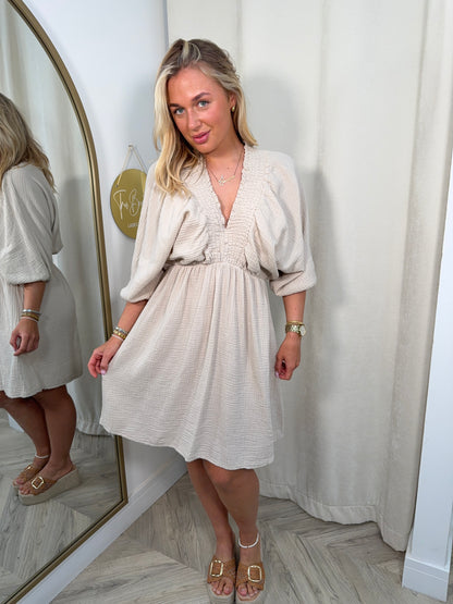 Alma Cheesecloth Mini Dress - Cream