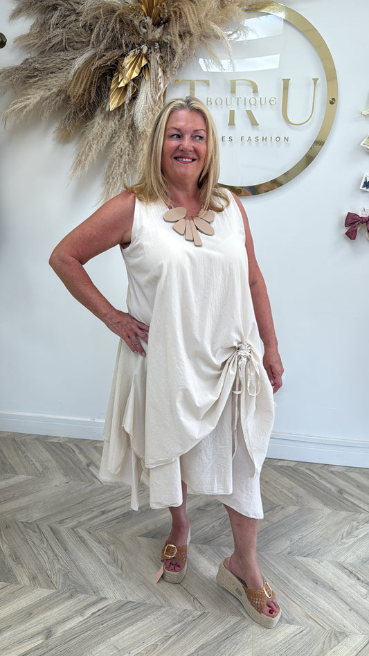 Tilly Ruched Midi Dress - Cream